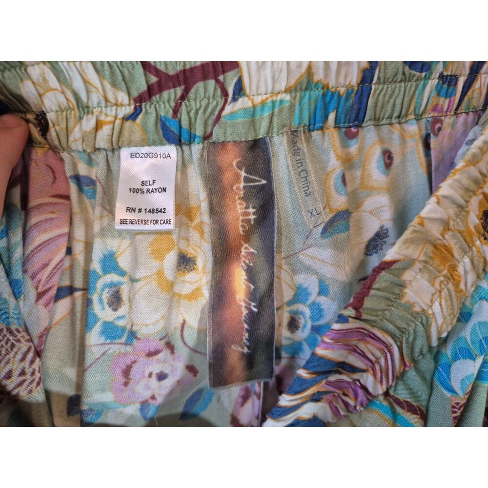 Aratta Silent Journey Wide Leg Pants Sage Green Bird Floral XL New w/Tag - Picture 15 of 15